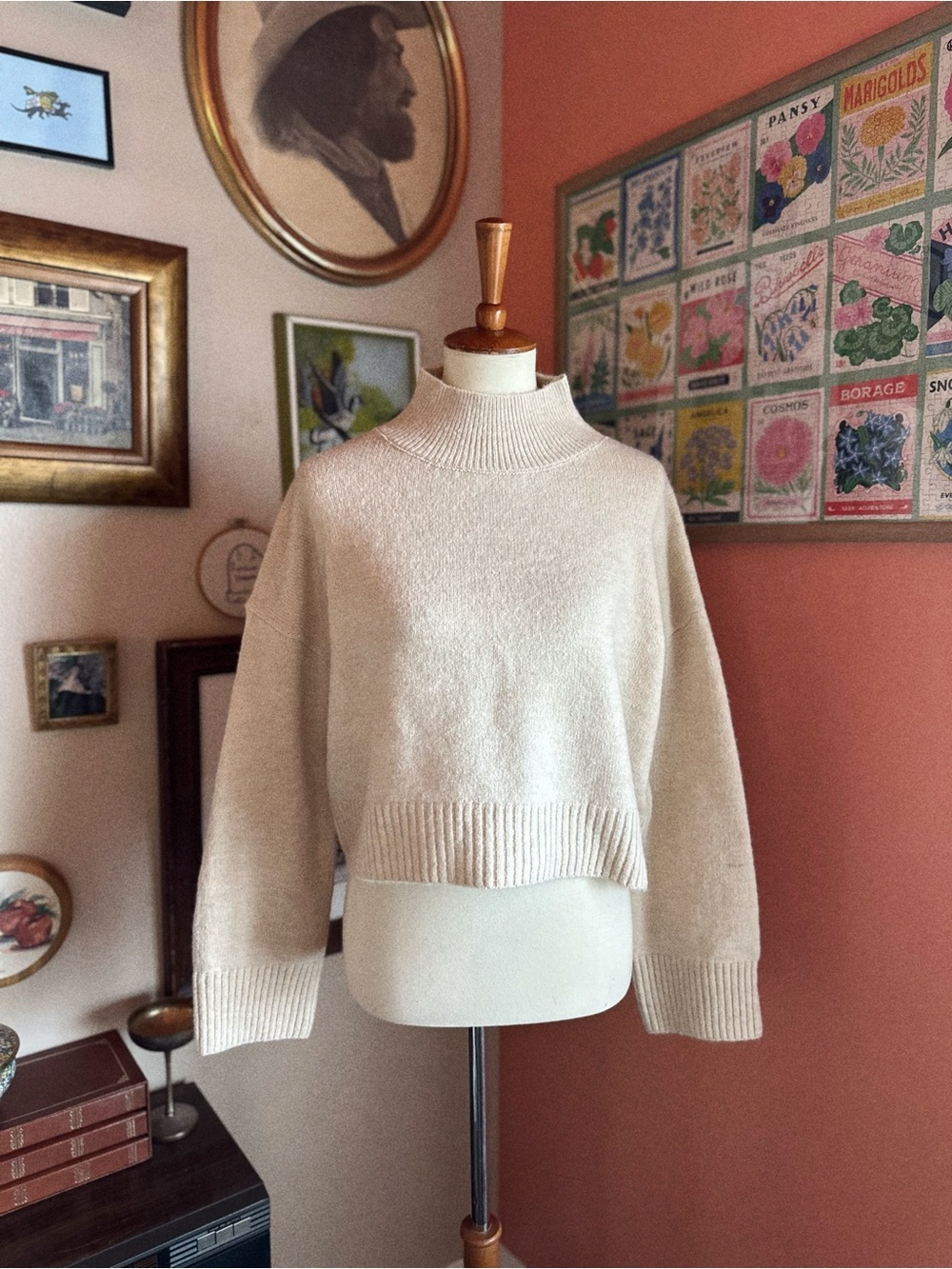 Princess Polly Cropped Cream Mock Neck Women's Sweater
